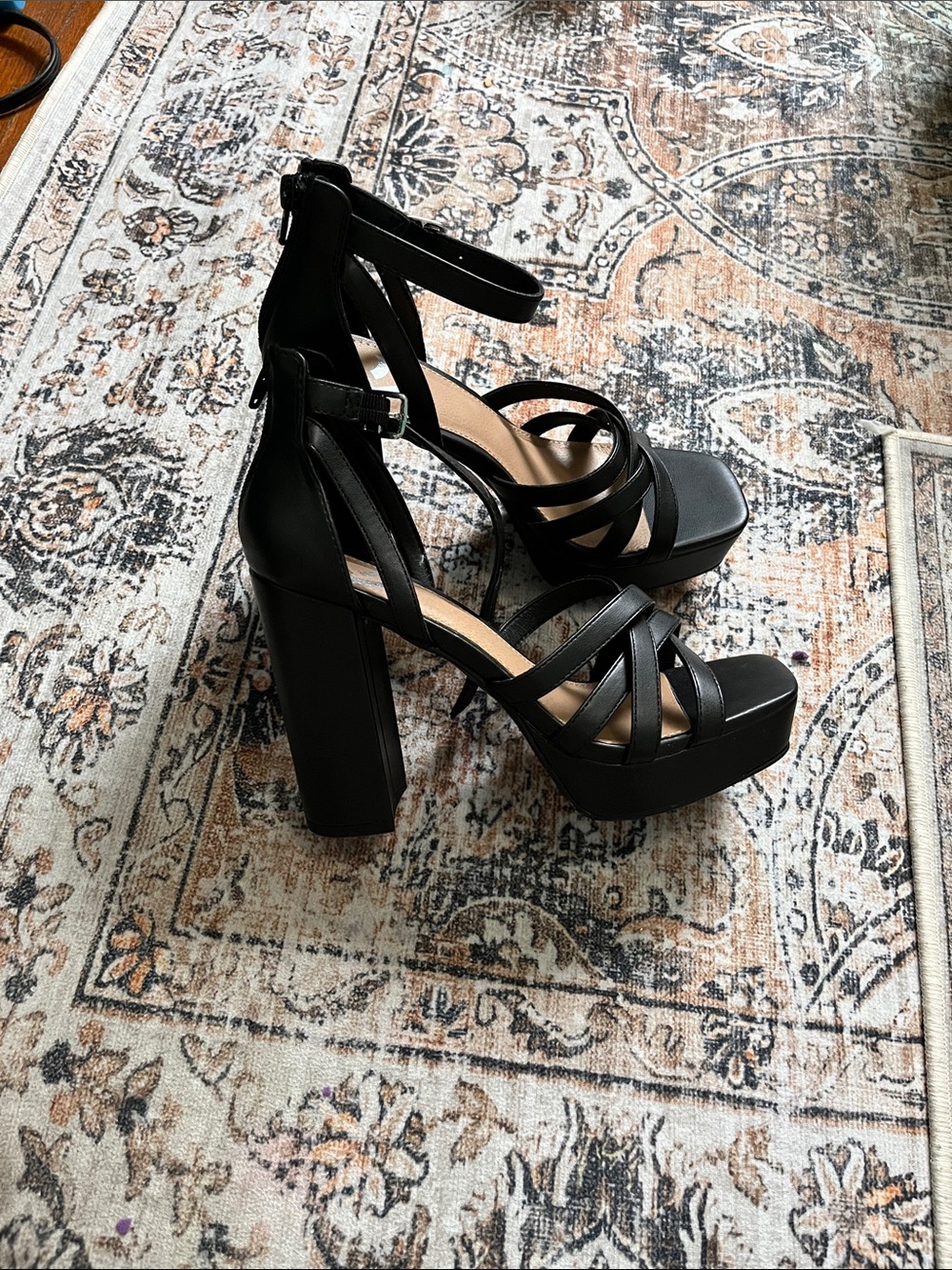 Report Black Strappy Platform Sandals with Ankle Buckle